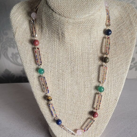 Multi Gemstone Multi Color Austrian Paperclip Necklace - Picture 3 of 6